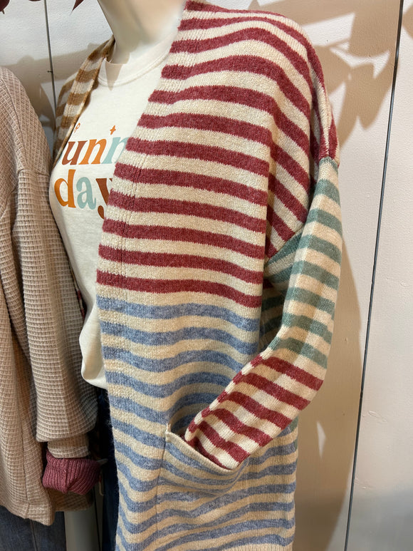 Multi Stripe L/S Cardigan Sweater