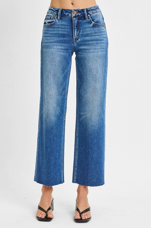Jessa Mid Rise Crop Wide Straight Jeans