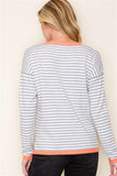 Striped Crew Sweater Coral/Grey