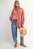 Mineral Washed Plaid shirt Coral