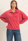 Mineral Wash Button Sweatshirt Red