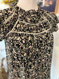 Floral Lace Yoke Blouse Blk