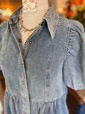 Washed Denim Button Down Dress w/ Collar
