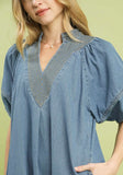 Washed Denim Mini Dress w/Contrast Thread
