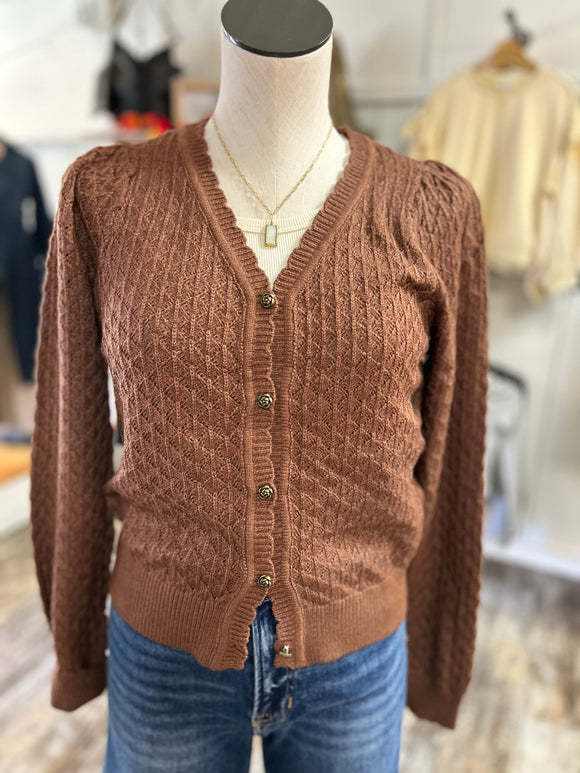 Pointelle Rose Button Cardigan
