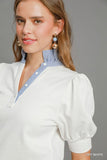Pinstripe Ruffle Collar Top White