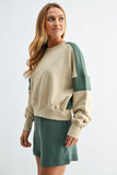 Contrast Edge Crop Sweatshirt Green