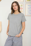 Round Neck S/S Exposed Seam Top Charcoal
