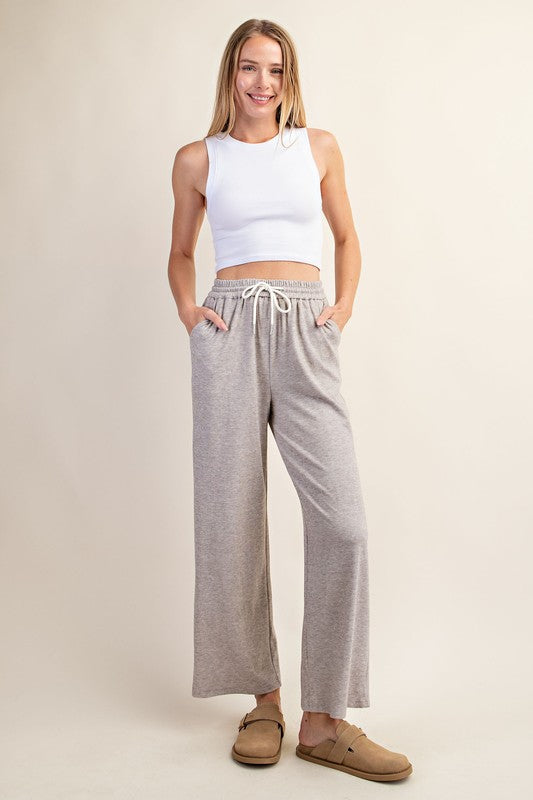 Soft Knit Pants w/ Elastic Waistband Taupe