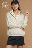 Snap collar Pullover Sweatshirt Ecru