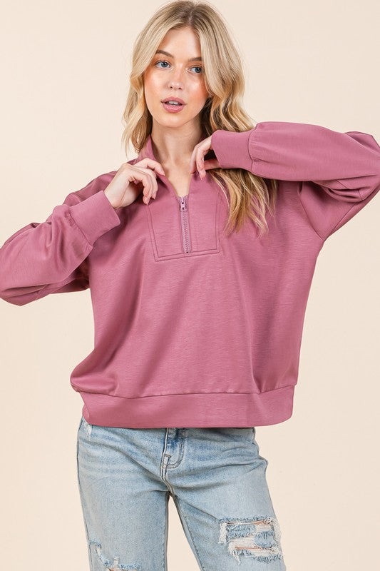 Scuba Zip Sweatshirt Mauve