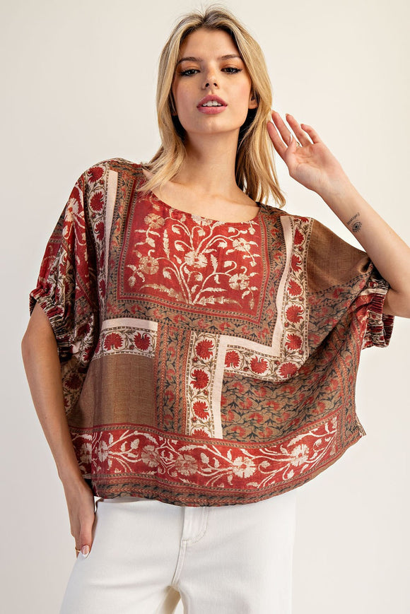Artisanal Dolman Slv Boxy Top Antique Redwood