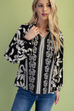 Floral L/S Blouse Frayed Fringe Detail