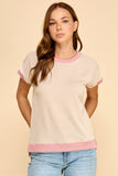 Waffle Knit Contrast Trim Top