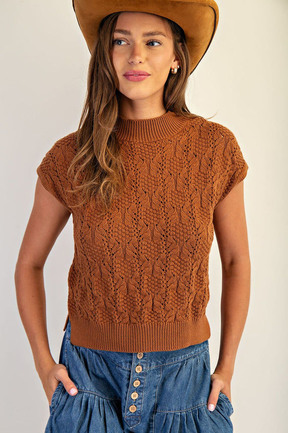 Cable Knit Mock Sweater Cinnamon