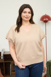 Plus Vneck S/S Knit Sweater Khaki