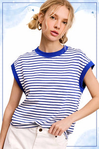 Striped Cap Sleeve Tee Royal