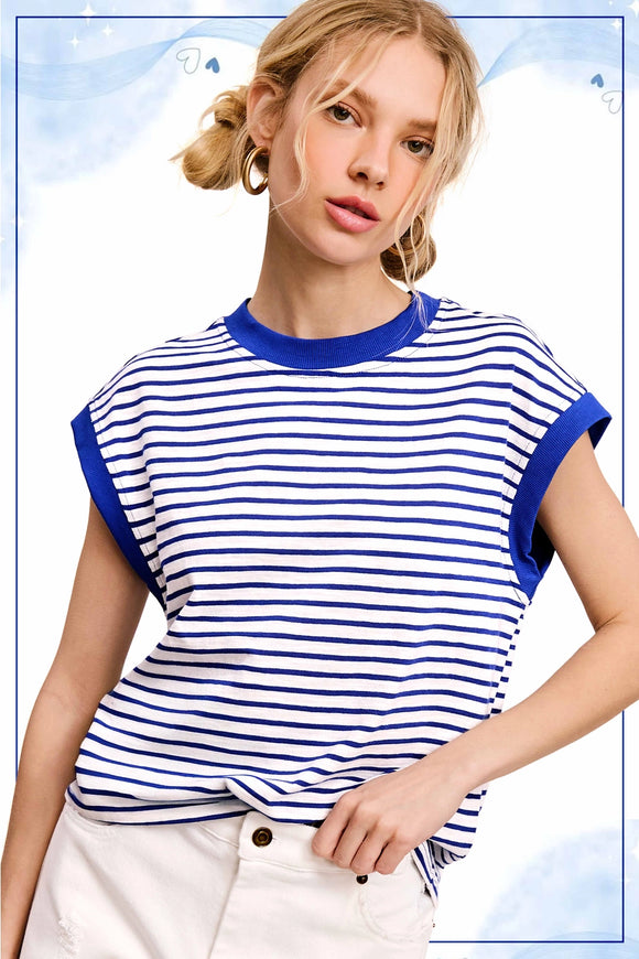 Striped Cap Sleeve Tee Royal