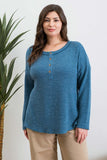 Plus Waffle Knit Henley L/S Top Dusty Teal