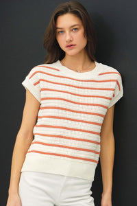 Striped Crochet Cap Slv Top Accent Banding Rum