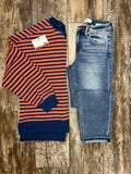 Oversized Navy/Coral Stripe Sweatshirt