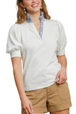 Pinstripe Ruffle Collar Top White