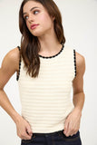 Contrast Trim Crochet Sweater Tank Ivory
