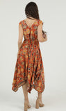 V-Neck Dress w/ Fluttery Cap Slv Brown