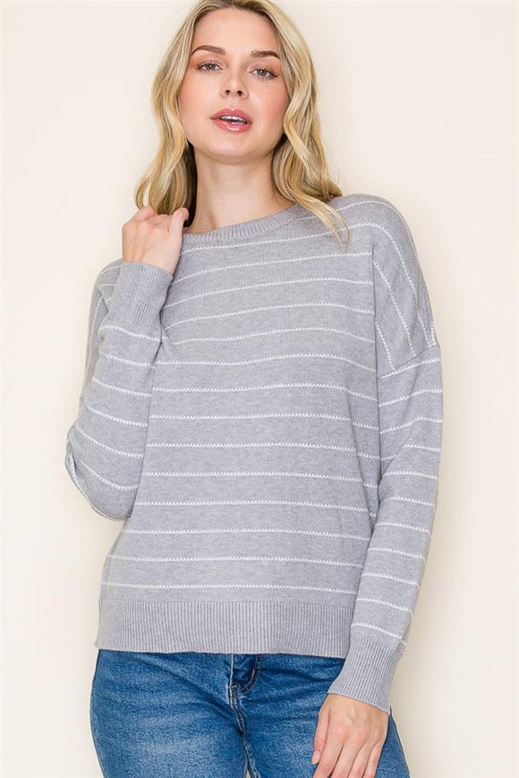 Textured Stripe L/S Sweater Grey