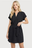 Y Split Neck Dress w/Button Back