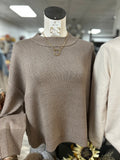 Ribbed Knit Sweater W/Drop Shoulder Mocha