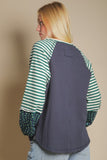 Oversized Floral Stripe Casual Top Hunter Grn