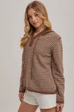 Henley Stripe Hooded Sweater Brown