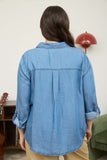 Plus Chambray Collared 3/4 Slv Top