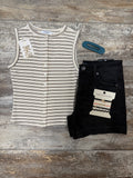 Striped Crewneck Button Down Tank Ivory