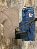 Ribbed Knit Sweater W/Drop Shoulder Mocha