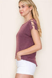 Wide Neck Cut Out Shoulder Shirt Burgundy