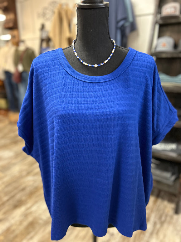 Textured Loose Fit Top Royal Blue