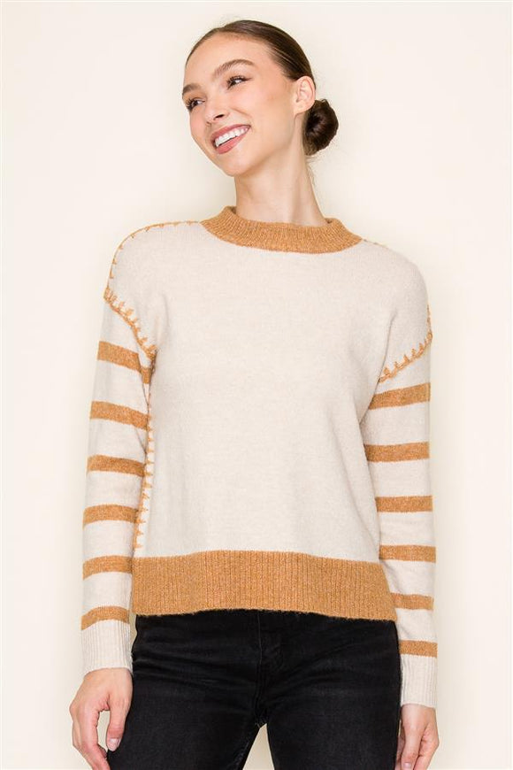 Blanket Stitch Sweater Stripe Slvs