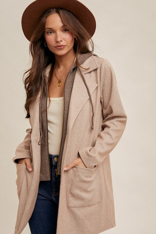 Hooded Herringbone Towfer Coat