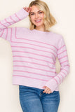 Stripe Crewneck Lightweight Sweater Pink
