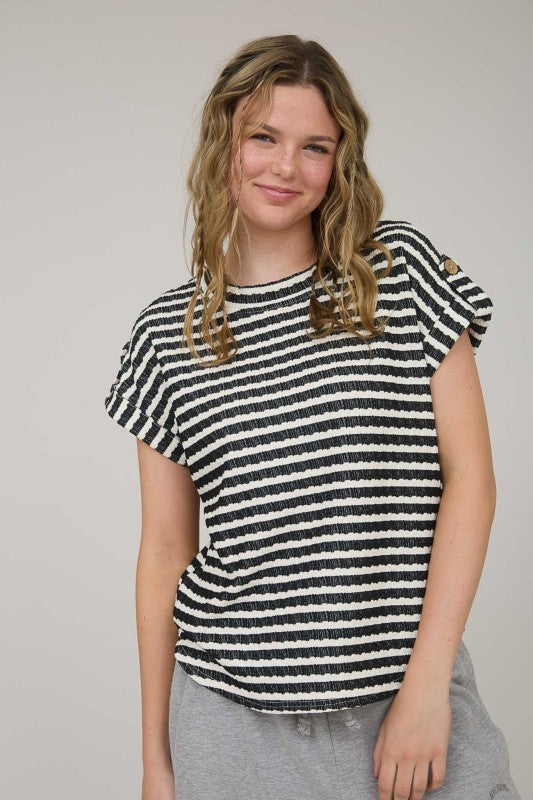 Stripe Texture Knit Top Blk