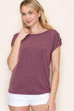 Wide Neck Cut Out Shoulder Shirt Burgundy