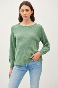 3/4 Slv Raglan Sweater Ribbed Neckline Green