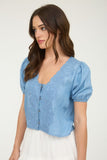 Scallop Trim Embroidered Denim Shirt