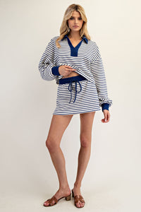 Striped L/S Collar Top Royal