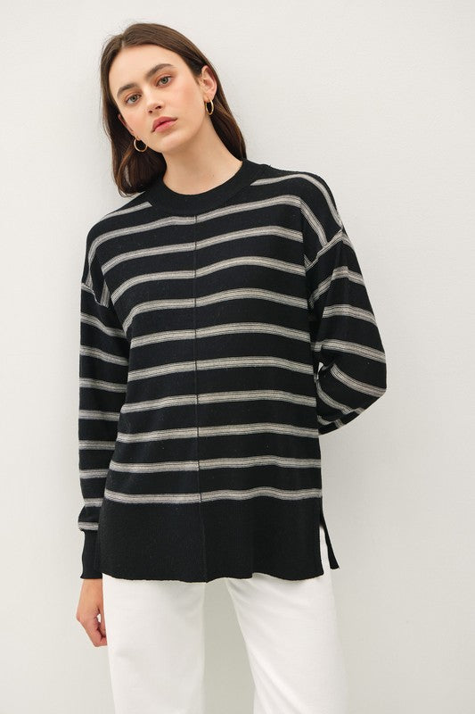 Lightweight Oversize Stripe Sweater Blk