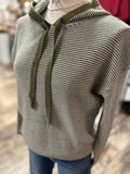 Waffle Texture Stripe Hoodie Olive