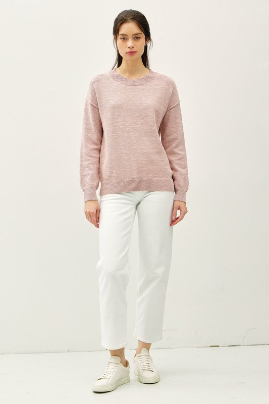 Drop Shoulder Loose Fit Rib Sweater Dusty Rose