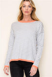 Striped Crew Sweater Coral/Grey